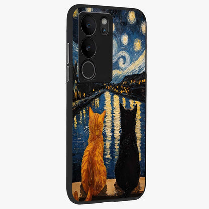 Starry River Cats Glass Case upright view showcasing adorable cat artwork with magical river and stars theme.