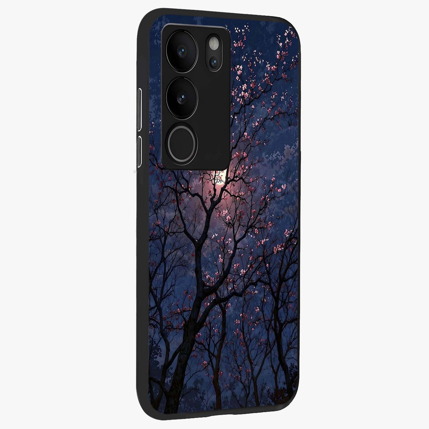Twilight Sakura Serenade Glass Case upright view showcasing beautiful cherry blossom artwork with serene evening theme.