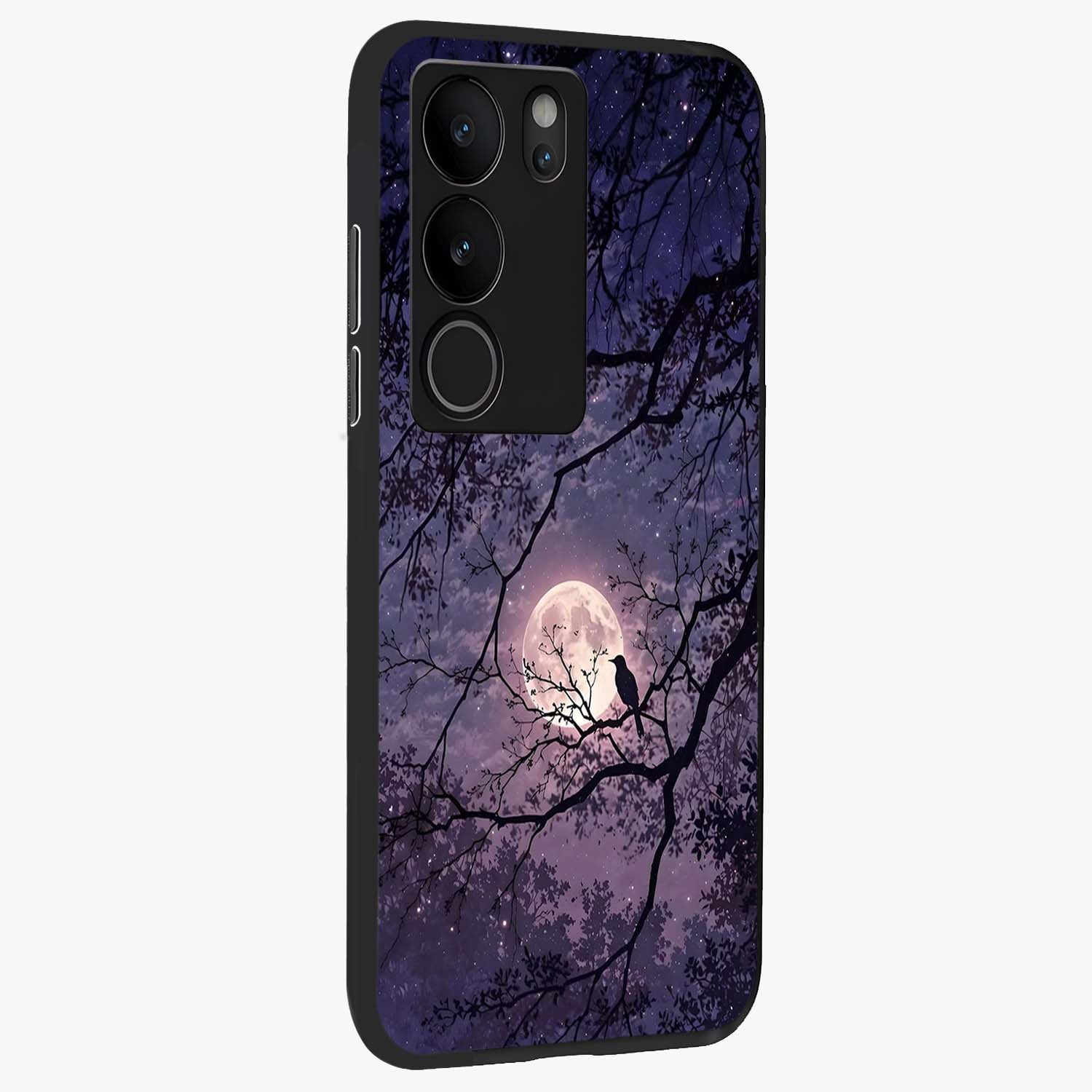 Whispering Moon Silence Glass Case upright view showcasing peaceful moon artwork with tranquil celestial theme.