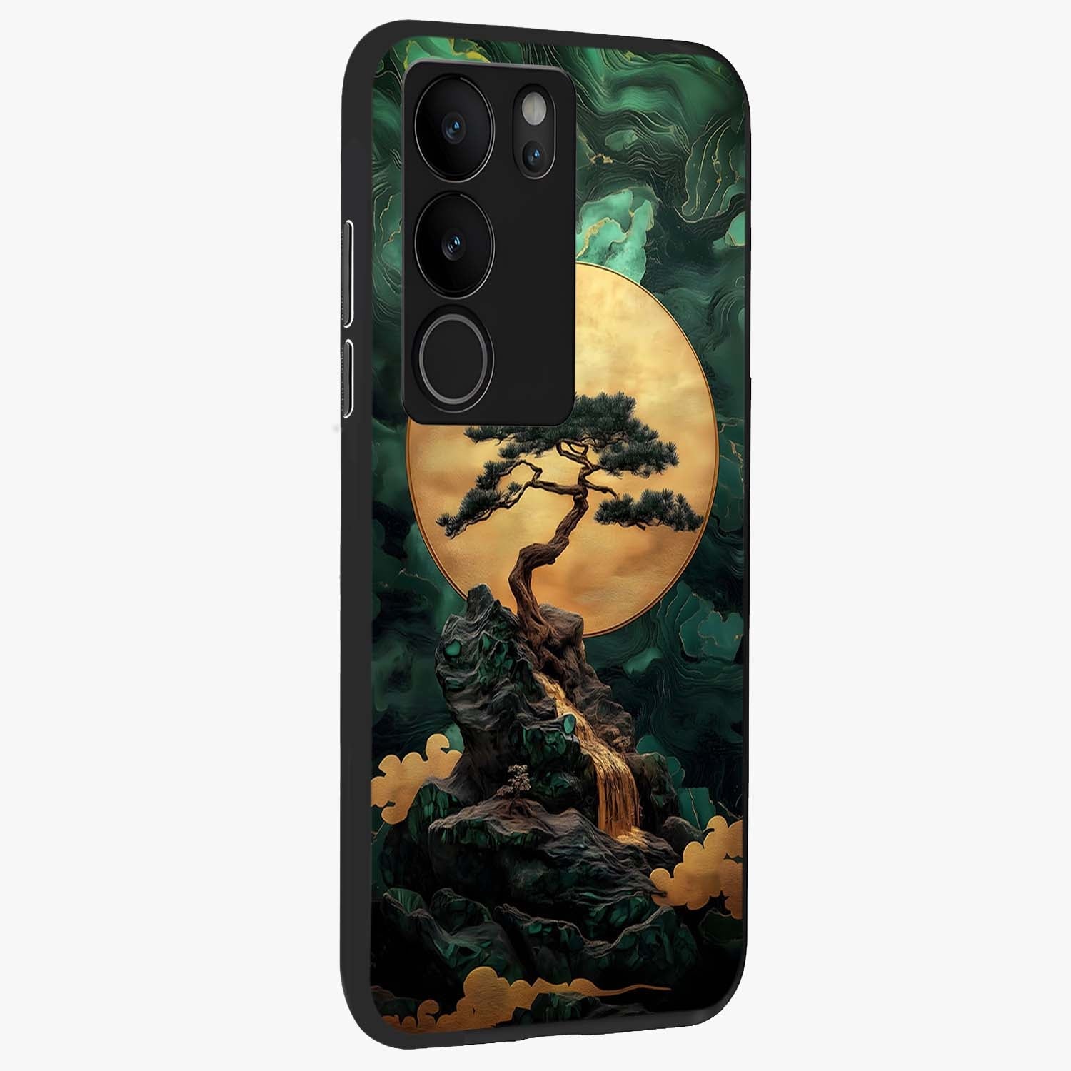 Zen Moon Rise Glass Case upright view showcasing serene moon artwork with tranquil night theme.