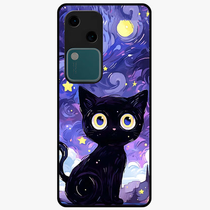 Abstract Cat Art Glass Case showing flat back view with artistic cat illustration and glossy glass finish.