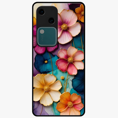 Artlyn Grace Flower Pattern Glass Case showing flat back view with elegant floral pattern artwork and glossy glass finish.