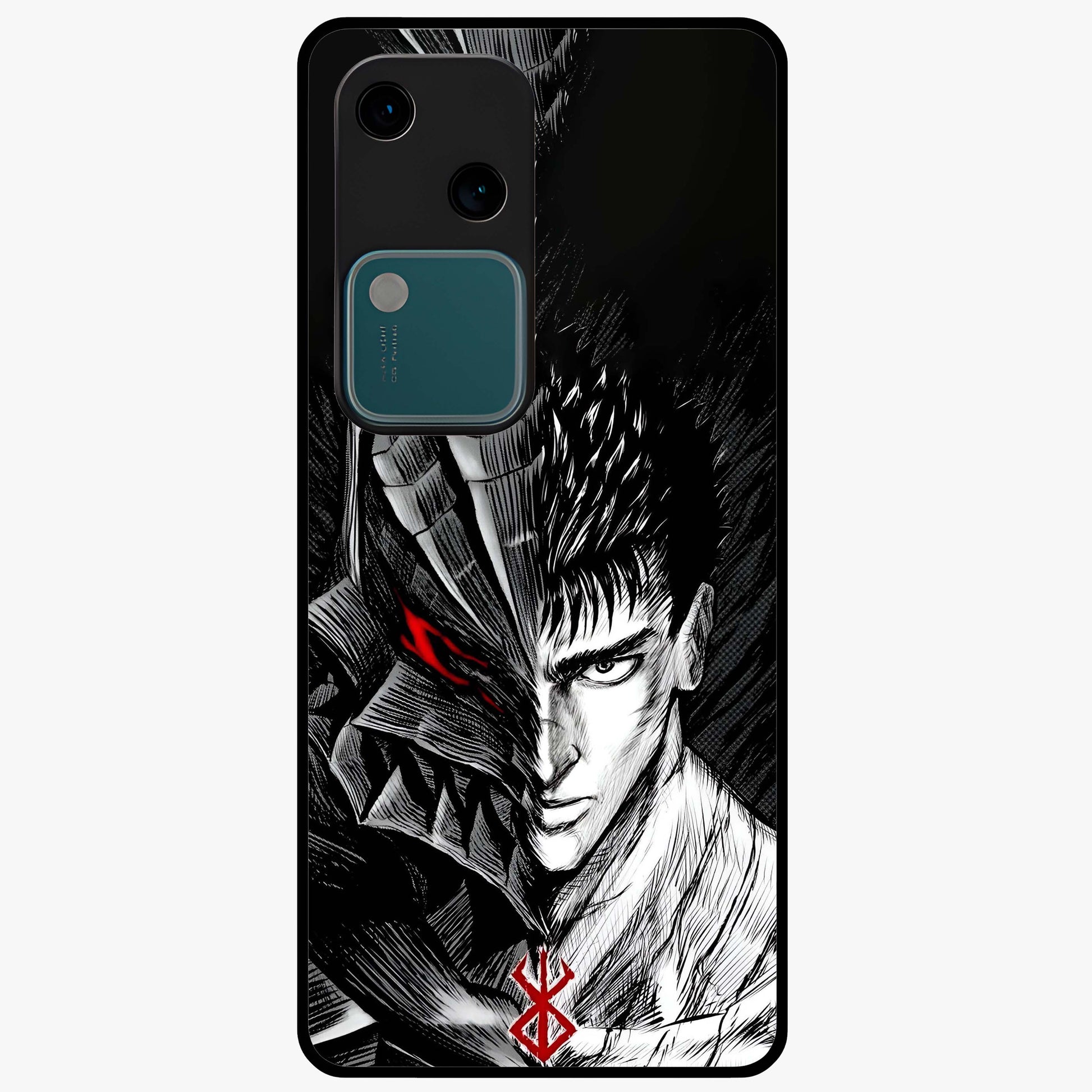 Berserker Blood Oath Glass Case showing flat back view with fierce warrior inspired artwork and glossy glass finish.