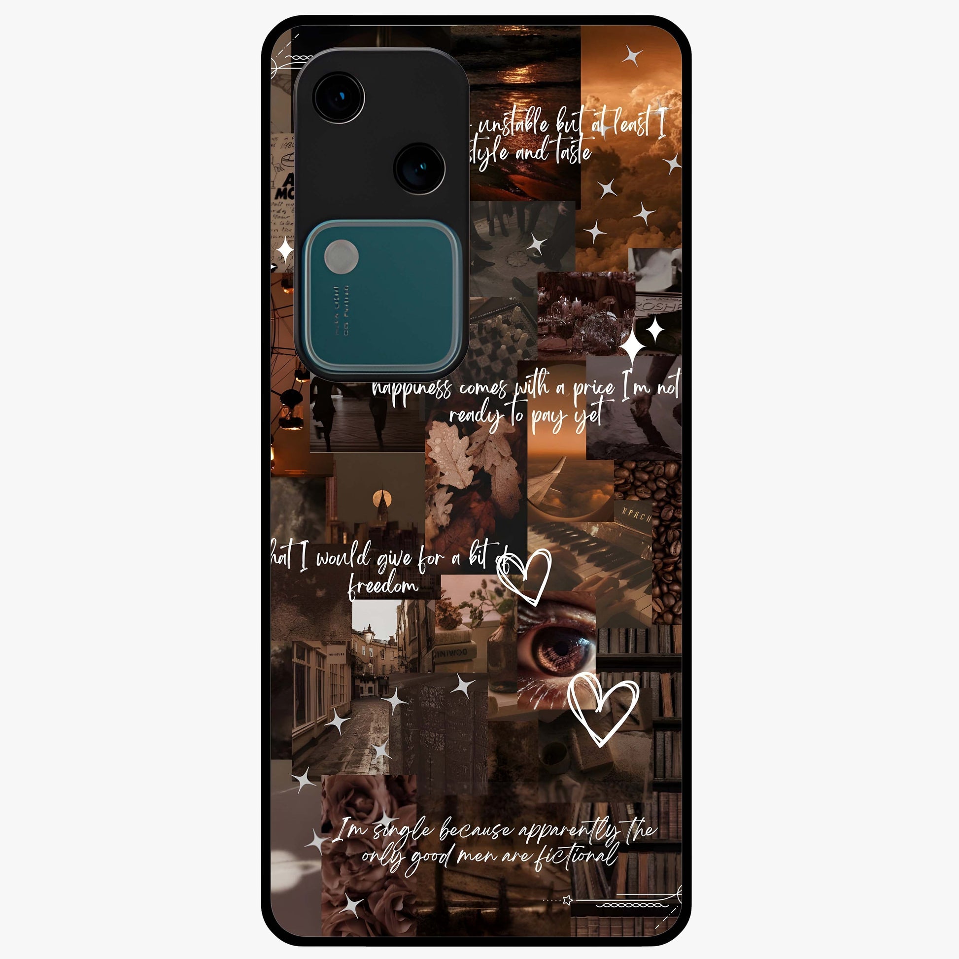 Bittersweet Aesthetic Chaos Glass Case showing flat back view with artistic chaotic aesthetic design and glossy glass finish.