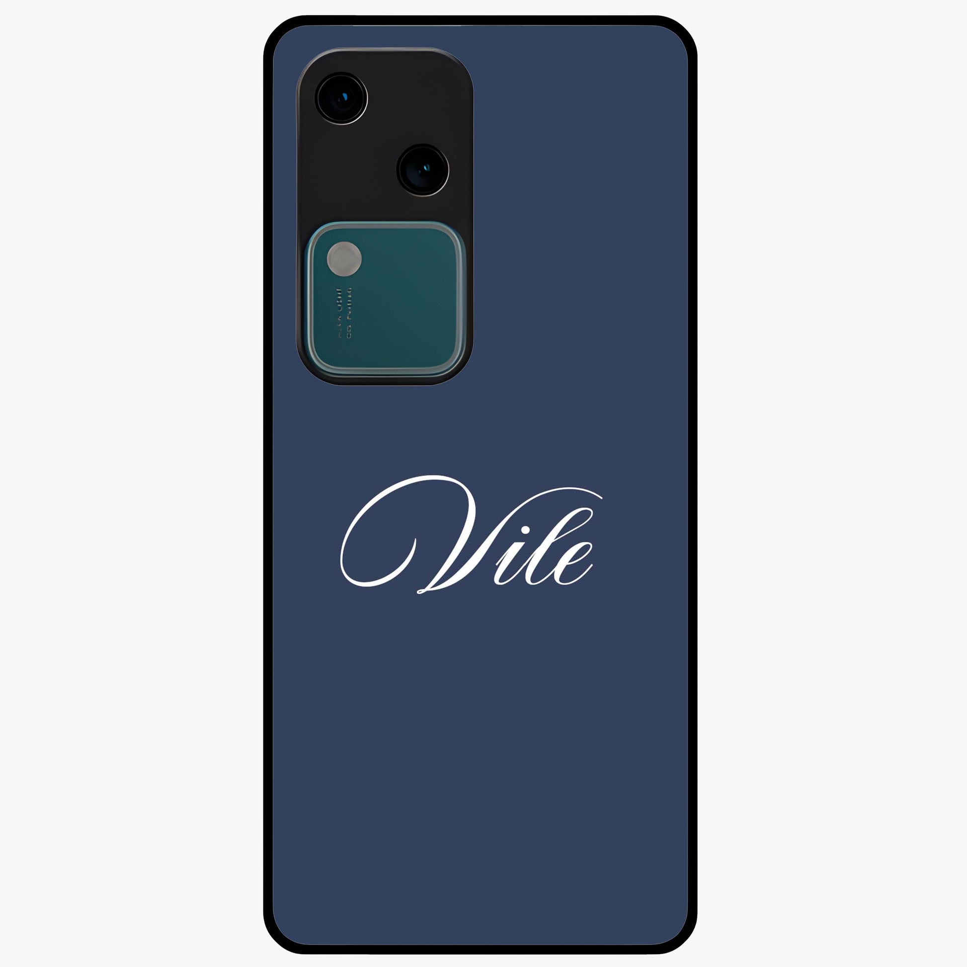 Blue Background Personalized Custom Name Glass Case showing flat back view with minimal blue background and custom name design.