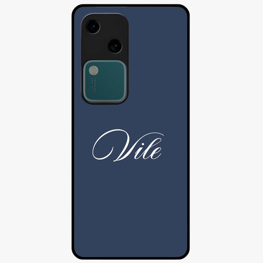 Blue Background Personalized Custom Name Glass Case showing flat back view with minimal blue background and custom name design.