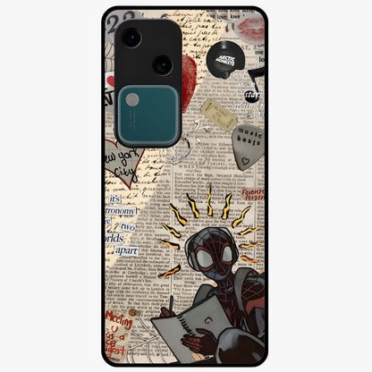 City Dream Sketch Glass Case showing flat back view with artistic city skyline sketch artwork and glossy glass finish.