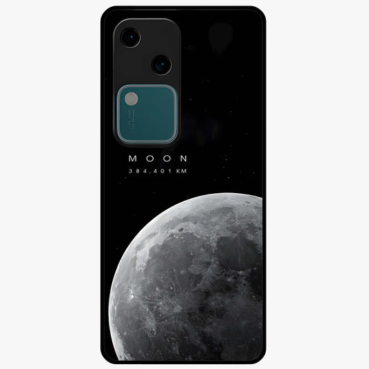 Cosmic Moon Glow Glass Case showing flat back view with glowing moon artwork and glossy glass finish.