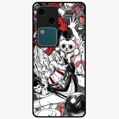 Crimson Chaos Panel Glass Case showing flat back view with bold crimson abstract artwork and glossy glass finish.