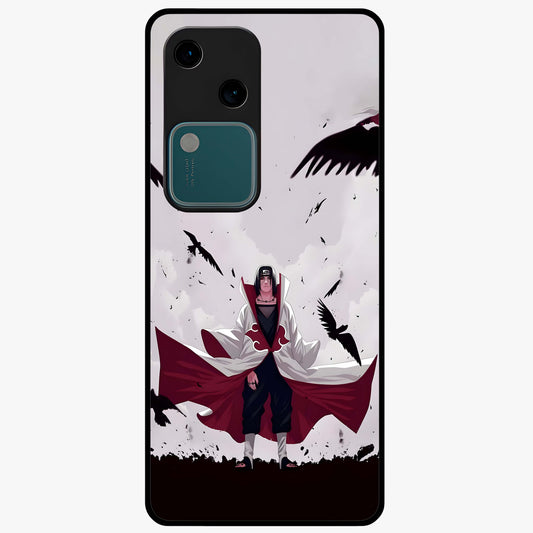 Crimson Crow Ascension Glass Case showing flat back view with mystical crow artwork and glossy glass finish.
