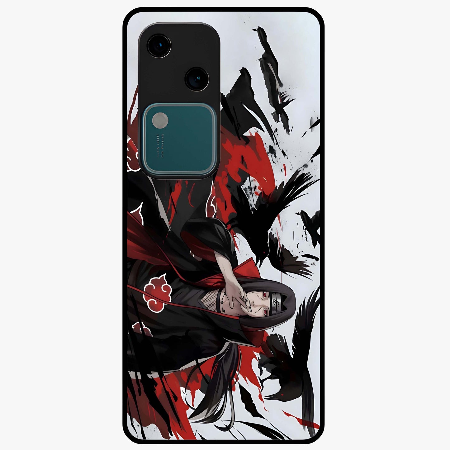 Crimson Crow Illusion Glass Case showing flat back view with artistic crow illusion artwork and glossy glass finish.