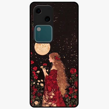 Crimson Dreams Glass Case showing flat back view with dreamy crimson artwork and glossy glass finish.