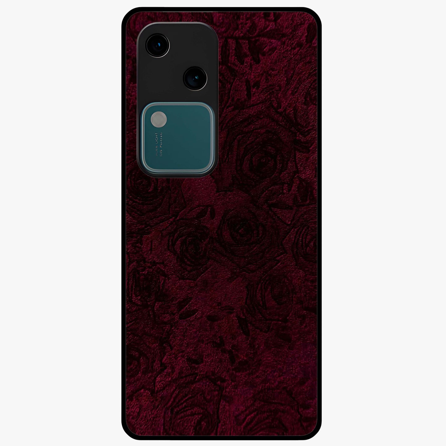 Crimson Fade Flow Glass Case showing flat back view with flowing crimson gradient artwork and glossy glass finish.