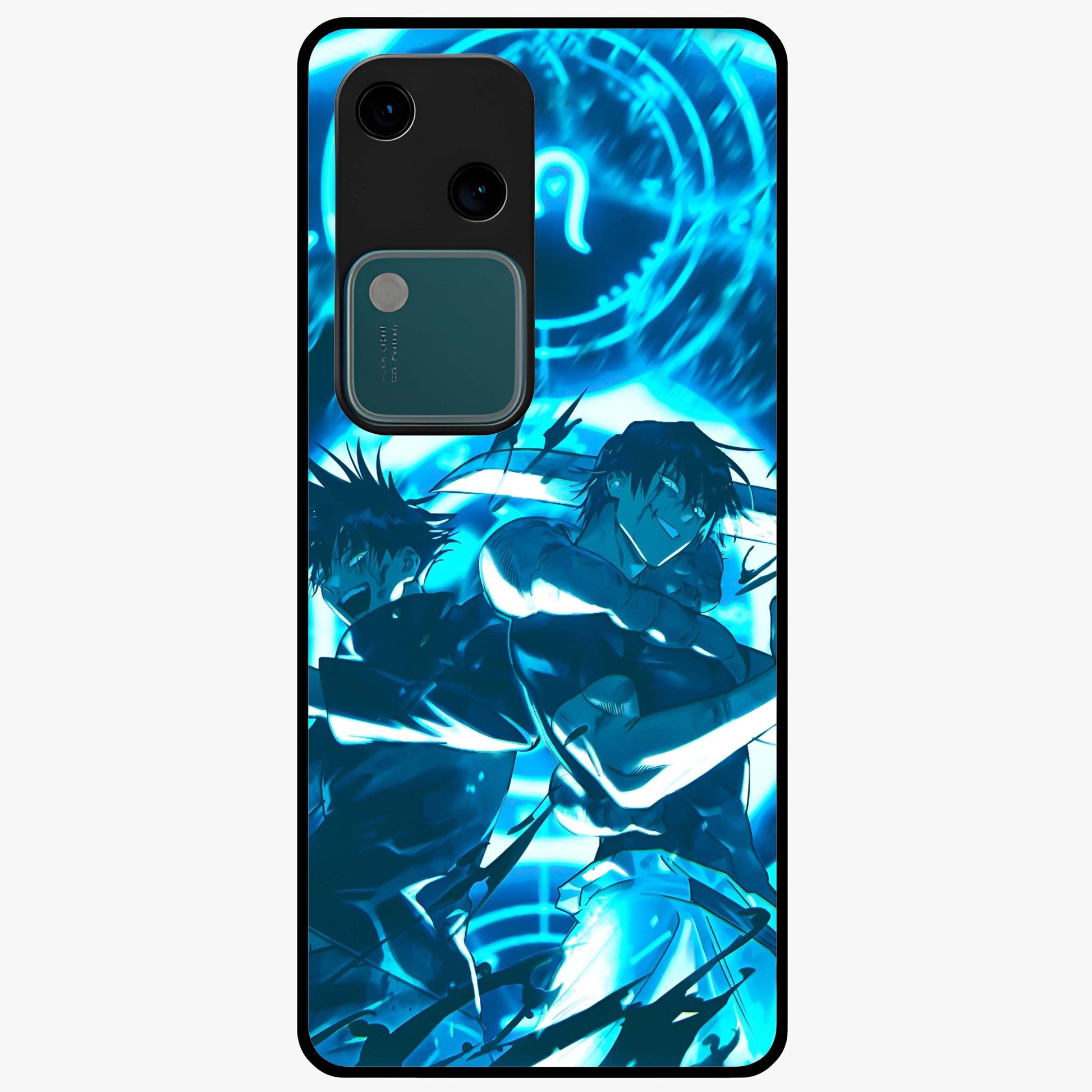 Cursed Energy Clash Glass Case showing flat back view with intense cursed energy artwork and glossy glass finish.