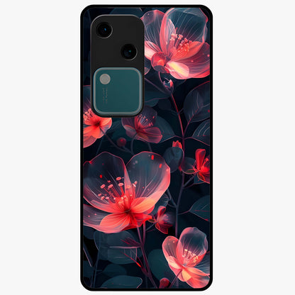 Dark Shade of Flower Glass Case showing flat back view with elegant dark floral artwork and glossy glass finish.