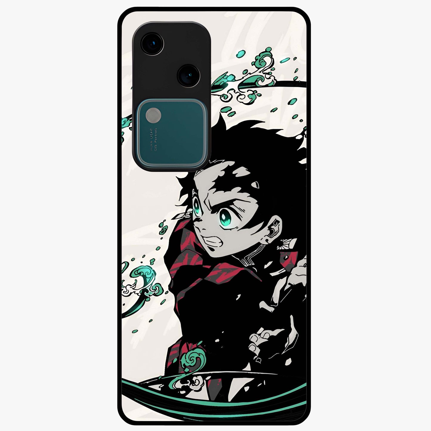 Demon Slayer Glass Case showing flat back view with bold anime inspired artwork and glossy glass finish.
