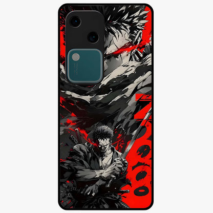 Demon Sword Resolve Glass Case showing flat back view with fierce sword warrior artwork and glossy glass finish.