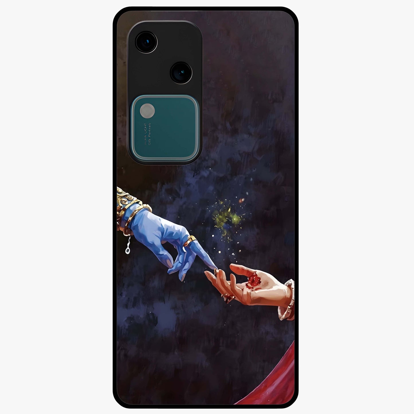Divine Touch Eternal Glass Case showing flat back view with spiritual themed artwork and glossy glass finish.