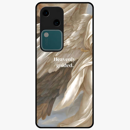 Divine Winged Grace Glass Case showing flat back view with elegant wing inspired artwork and glossy glass finish.