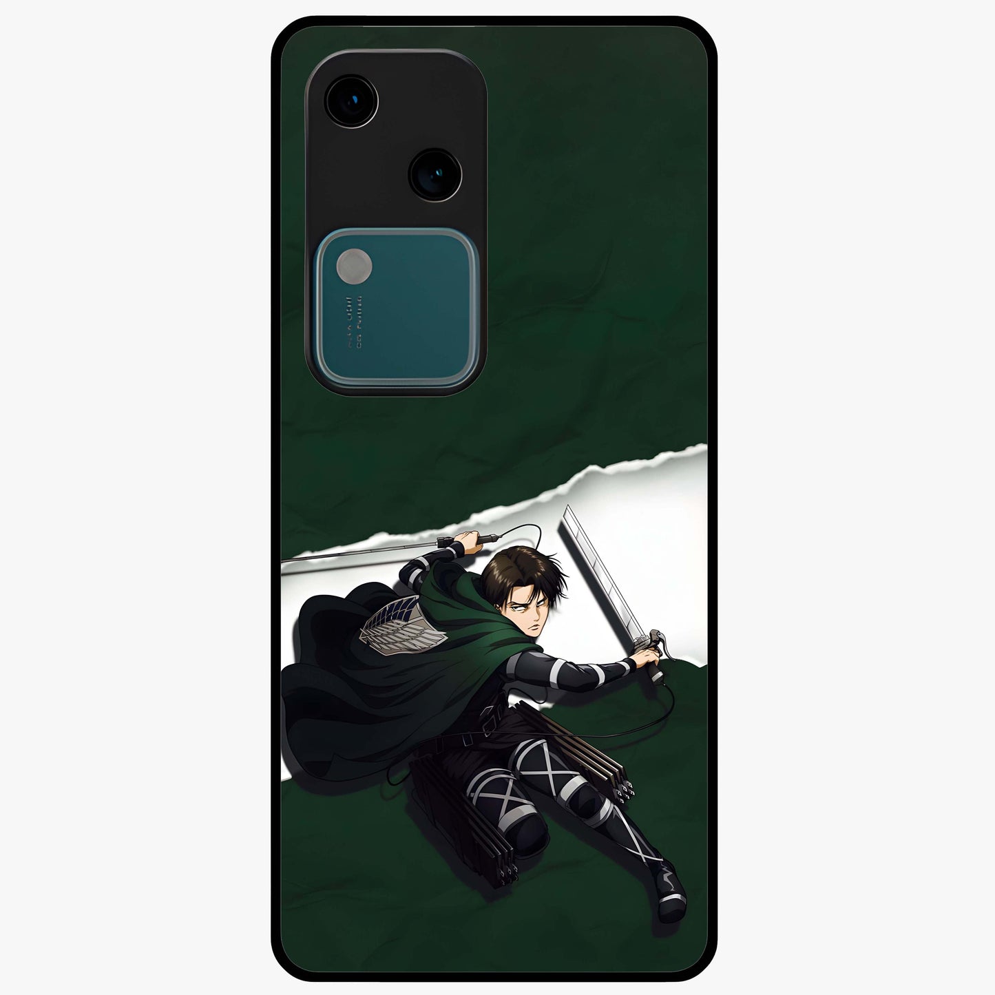 Emerald War Vanguard Glass Case showing flat back view with powerful warrior themed artwork and glossy glass finish.