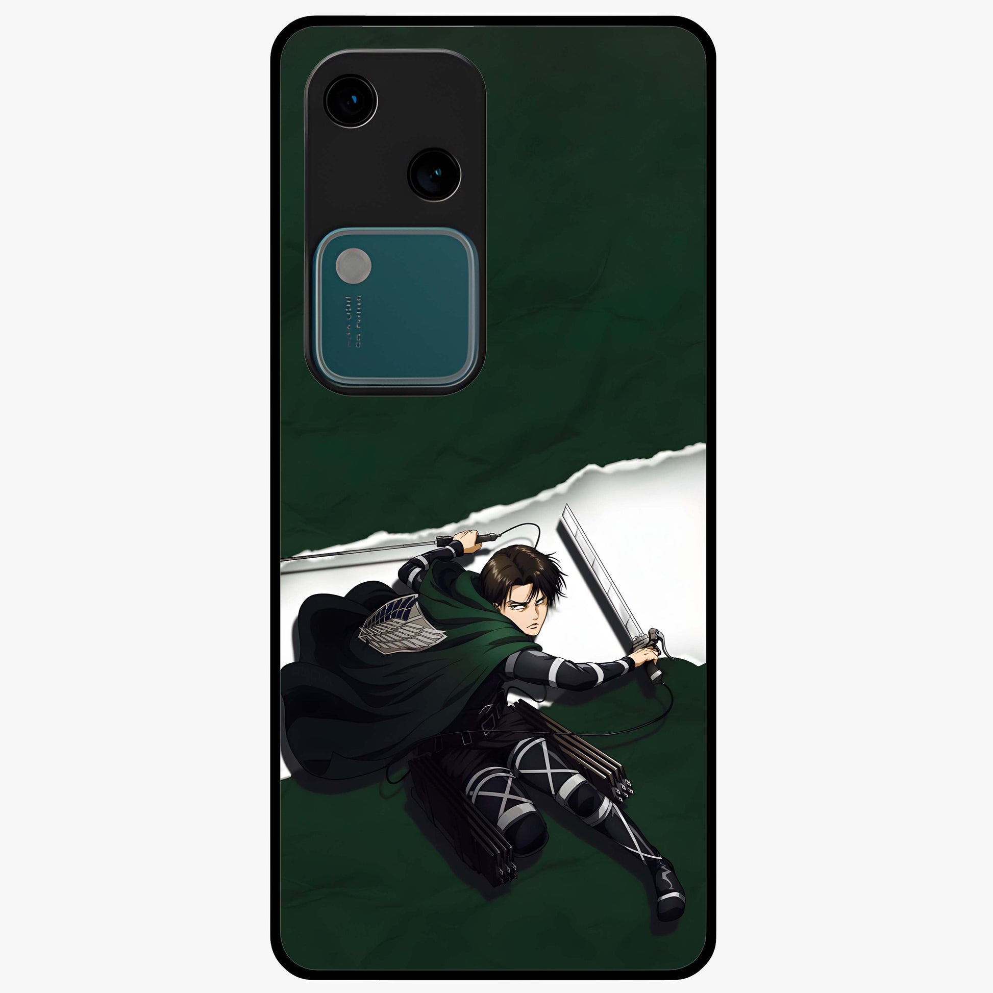 Emerald War Vanguard Glass Case showing flat back view with powerful warrior themed artwork and glossy glass finish.