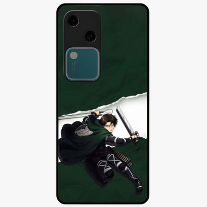 Emerald War Vanguard Glass Case showing flat back view with powerful warrior themed artwork and glossy glass finish.