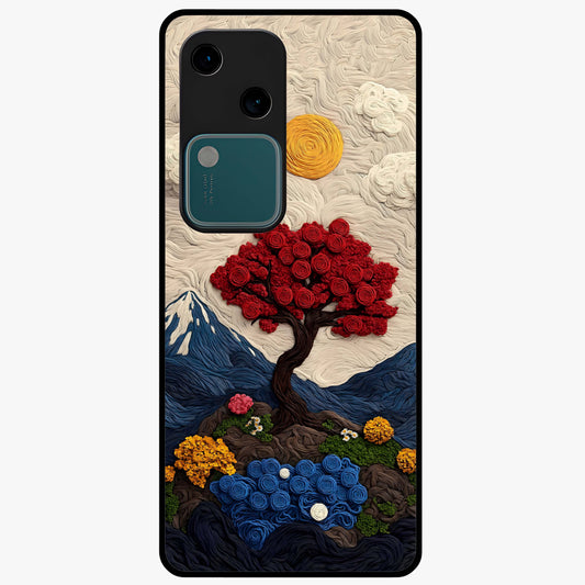 Eternal Nature Tapestry Glass Case showing flat back view with intricate nature tapestry artwork and glossy glass finish.