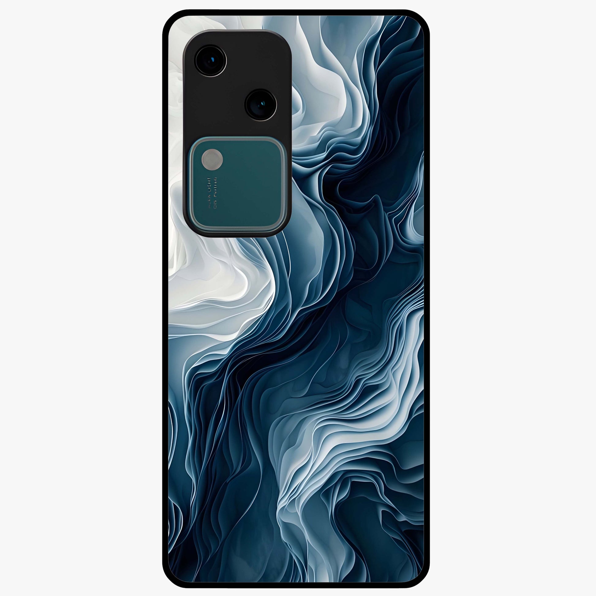 Ethereal Paper Marble Glass Case showing flat back view with soft marble paper texture artwork and glossy glass finish.