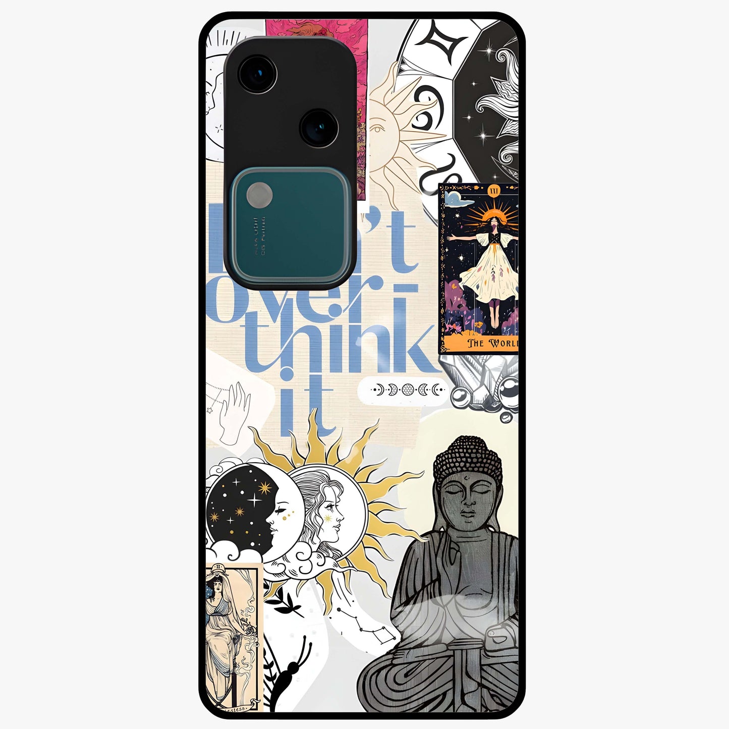 Ethereal Thoughts Glass Case showing flat back view with dreamy artistic artwork and glossy glass finish.