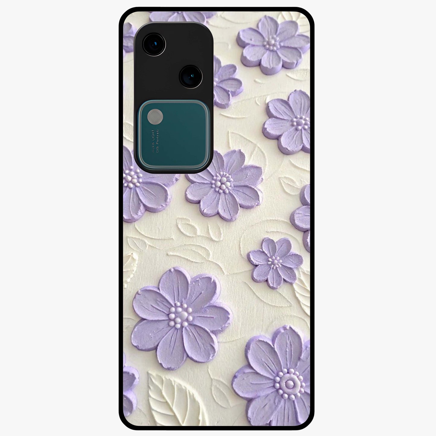 Floral Wall Art With Purple Flowers Glass Case showing flat back view with purple flower artwork and glossy glass finish.
