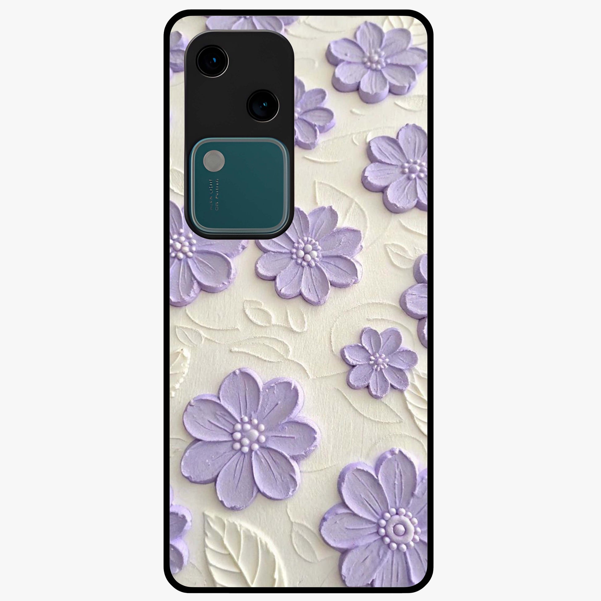 Floral Wall Art With Purple Flowers Glass Case showing flat back view with purple flower artwork and glossy glass finish.