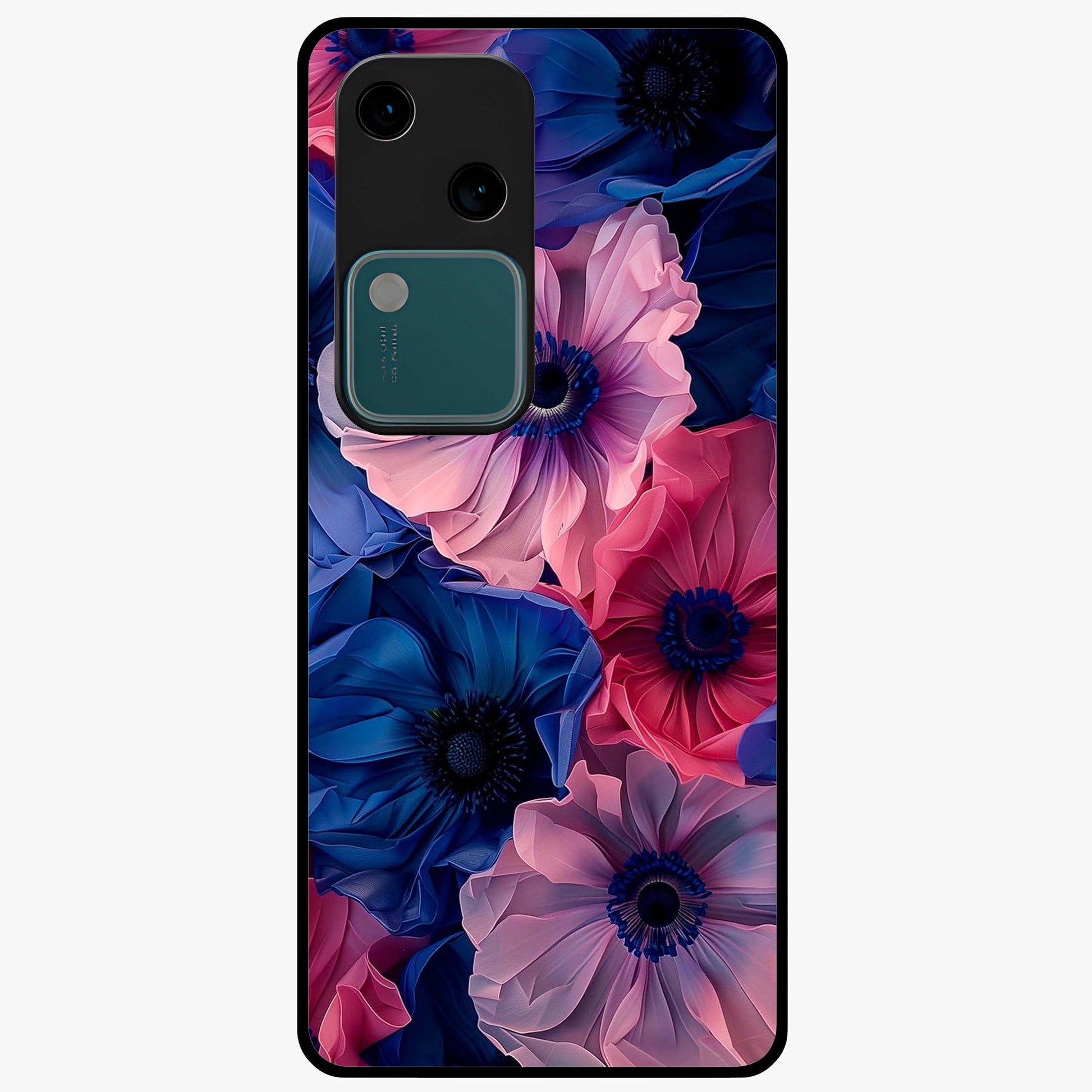 Flower Paper Art Pattern Glass Case showing flat back view with paper cut style floral artwork and glossy glass finish.