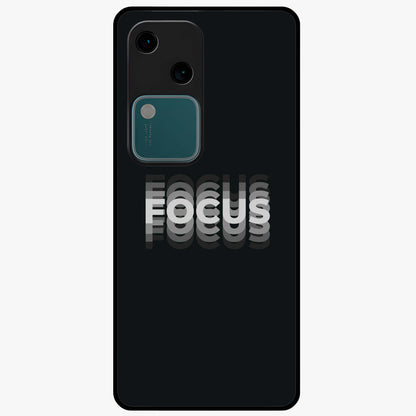 Focus Mode On Glass Case showing flat back view with bold motivational typography design and glossy glass finish.