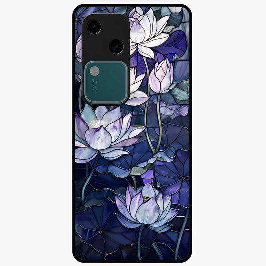 Gloss Petal Rush Glass Case showing flat back view with glossy flower petal artwork and smooth glass finish.