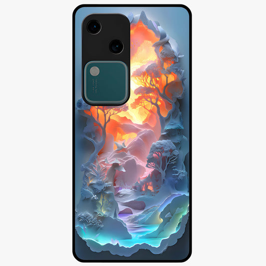 Glow Forest Portal Glass Case showing flat back view with glowing forest portal artwork and glossy glass finish.