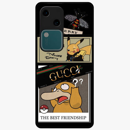 Gucci Play Mashup Glass Case showing flat back view with luxury inspired graphic artwork and glossy glass finish.