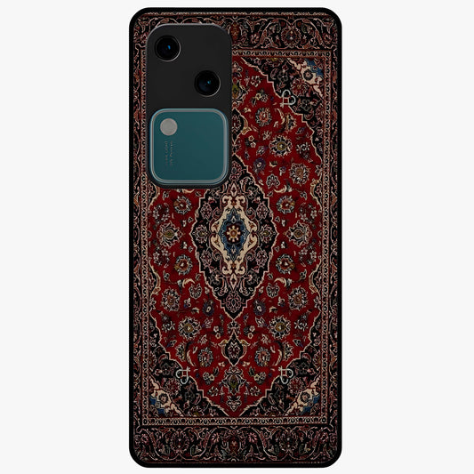 Heritage Carpet Royale Glass Case showing flat back view with ornate Persian carpet inspired pattern and glossy glass finish.