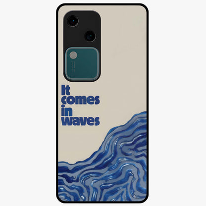 It Comes In Waves Quote Glass Case showing flat back view with inspirational wave themed quote artwork and glossy glass finish.