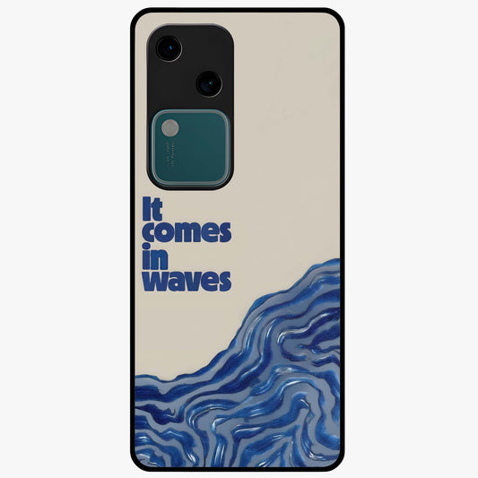 It Comes In Waves Quote Glass Case showing flat back view with inspirational wave themed quote artwork and glossy glass finish.
