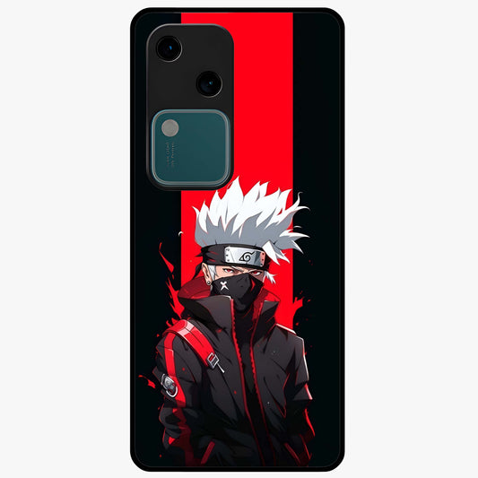 Kakashi Scarlet Shadow Glass Case showing flat back view with powerful anime ninja artwork and glossy glass finish.