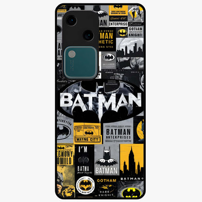 Knight Gotham Rise Glass Case showing flat back view with dark hero inspired artwork and glossy glass finish.