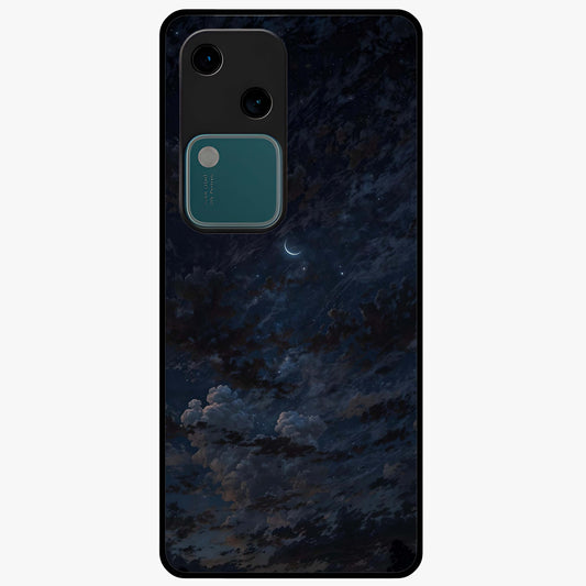 Lunar Veil Silence Glass Case showing flat back view with mystical moon veil artwork and glossy glass finish.