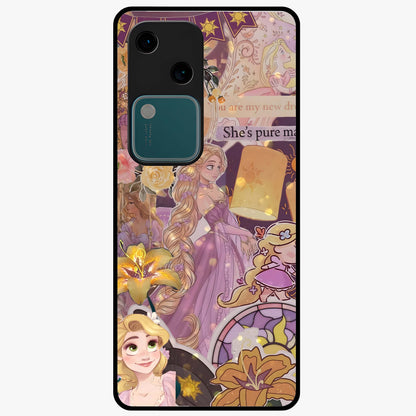 Magical Tangled Dream Glass Case showing flat back view with dreamy tangled artwork and glossy glass finish.