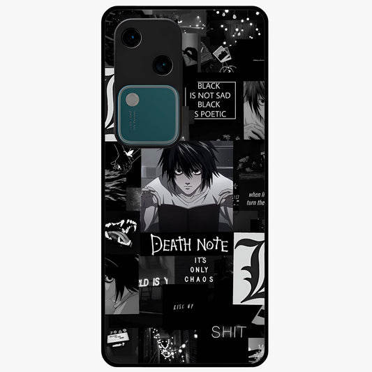Midnight Chaos Mind Glass Case showing flat back view with abstract dark themed artwork and glossy glass finish.