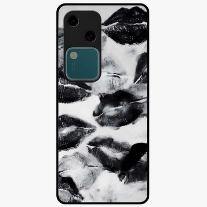 Midnight Kiss Marks Glass Case showing flat back view with lipstick kiss mark artwork and glossy glass finish.