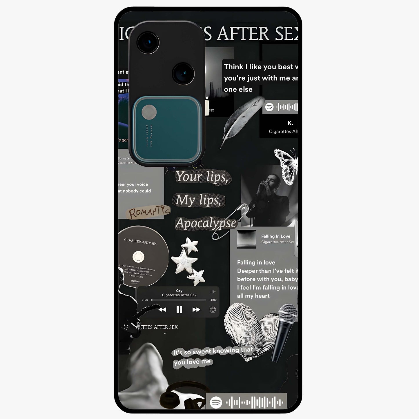Midnight Love Echo Glass Case showing flat back view with romantic midnight themed artwork and glossy glass finish.