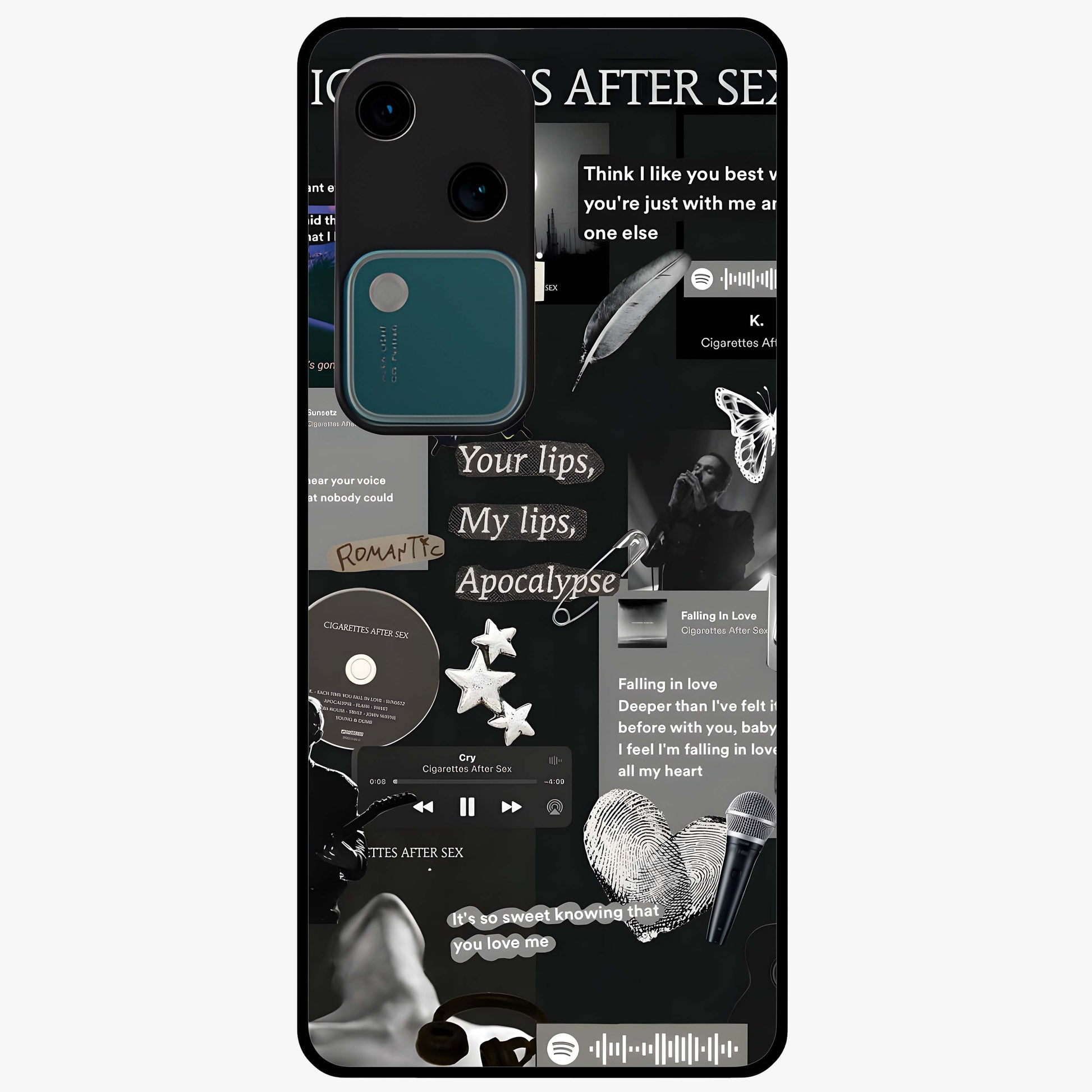 Midnight Love Echo Glass Case showing flat back view with romantic midnight themed artwork and glossy glass finish.