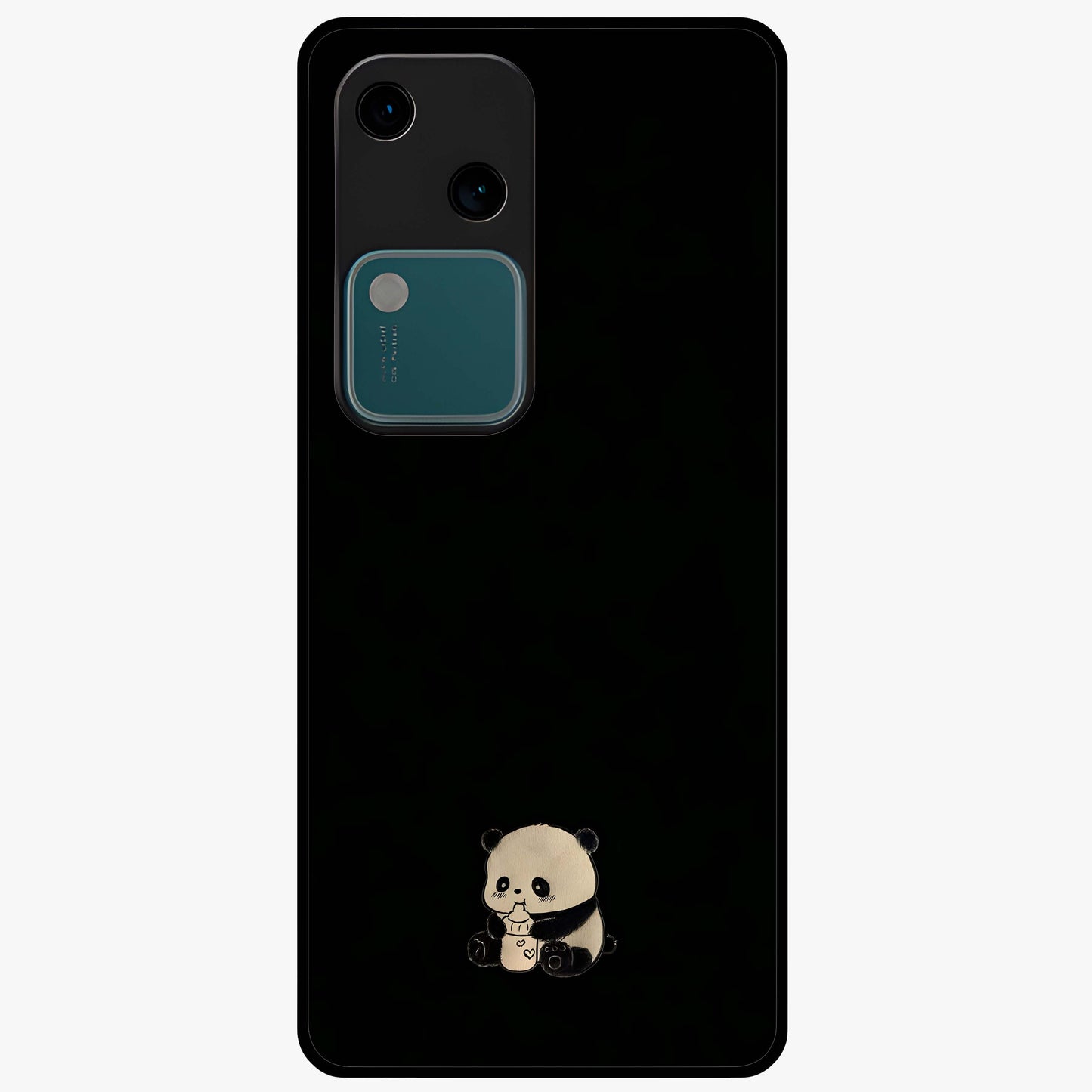 Midnight Panda Love Glass Case showing flat back view with cute panda themed artwork and glossy glass finish.