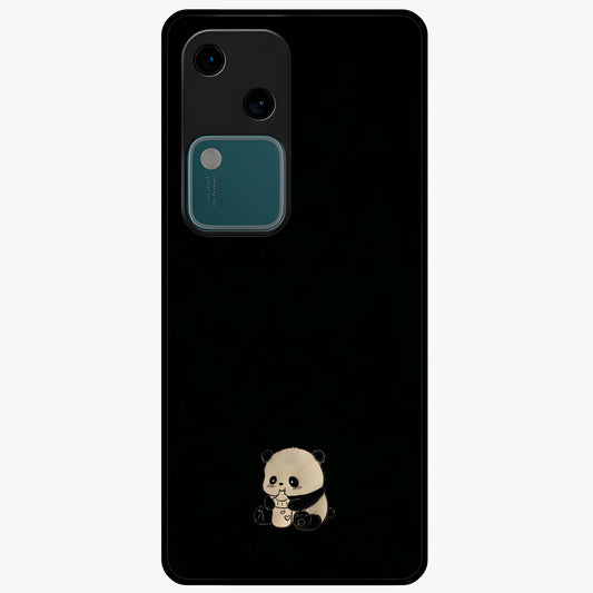 Midnight Panda Love Glass Case showing flat back view with cute panda themed artwork and glossy glass finish.