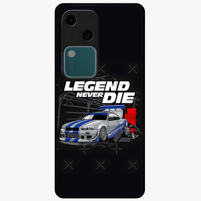 Midnight Racing Legacy Glass Case showing flat back view with sleek racing inspired artwork and glossy glass finish.